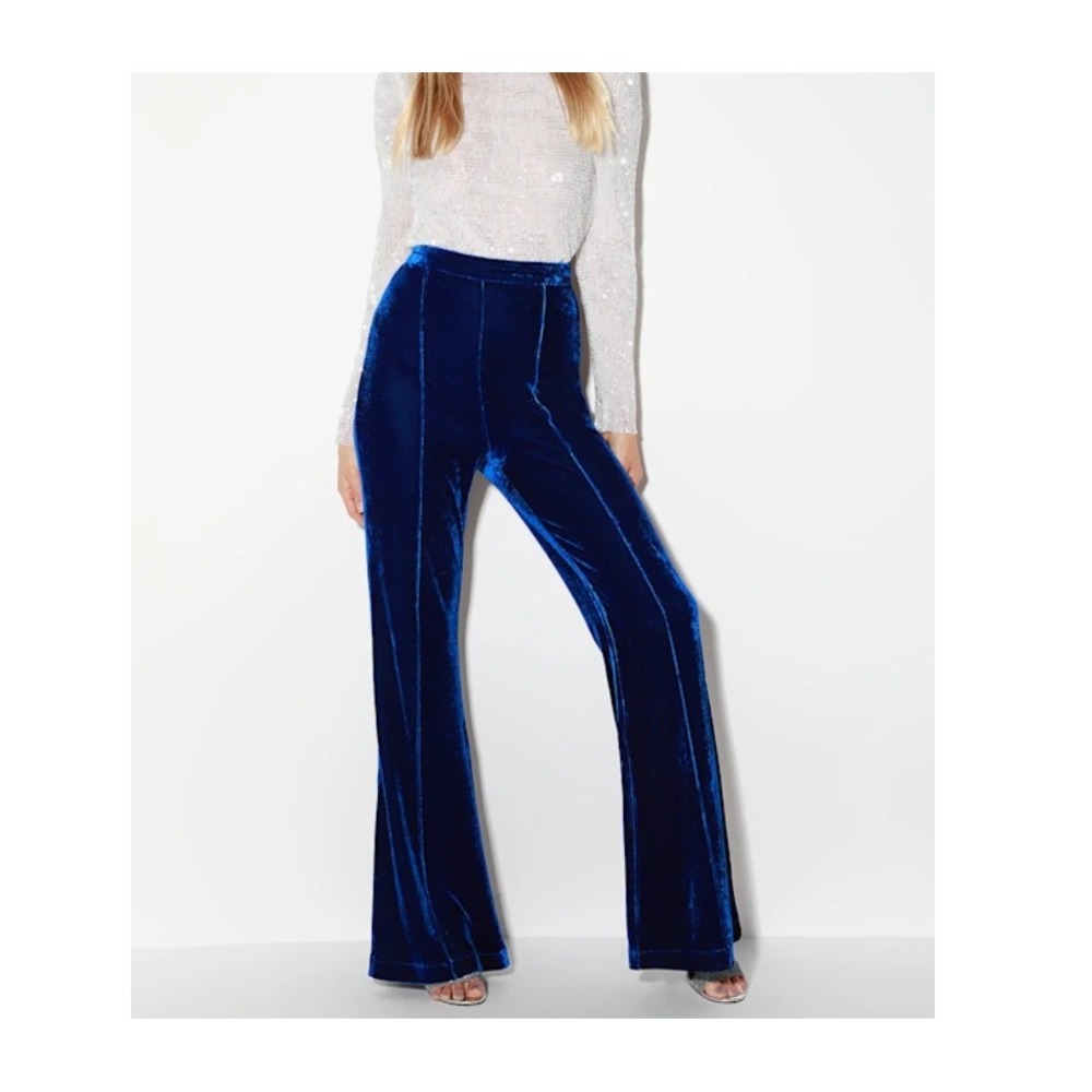 Rossi‎ Royal Blue Velvet Wide-Leg Pants High Waisted Flare Royal Blue Medium